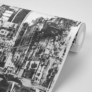 Tapeta czarno-biały abstrakcyjny pejzaż miejski