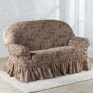 Napinające pokrowce z falbaną FIORELA czekoladowe kanapa dwuosobowa (sz. 110 - 170 cm)
