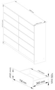 Komoda do sypialni, 10 szuflad, STILO, 160x40x121 cm, dąb sonoma, mat | TYLETEGOTU
