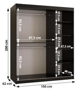 Szafa przesuwna z lustrem Garderoba Abiks BAHRAJN 2 150 czarny + LED 1 szt