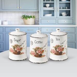 Zestaw 3 pojemników ceramicznych na kawę, herbatę i cukier MAESTRO ROSE