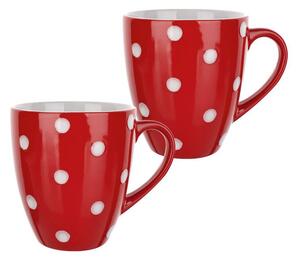 Zestaw ceramicznych kubków KROPKI czerwony 400 ml 2 szt