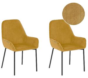 Zestaw 2 krzeseł do jadalni żółte sztruksowe retro glam czarne nogi Loverna Beliani