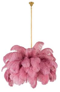 EMWOmeble Lampa wisząca TIFFANY 135 różowa mosiądz / naturalne pióra