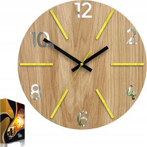 Zegar Ścienny Drewniany Dębowy Akrylowy Aksel Wood Yellow Mirror Okrągły