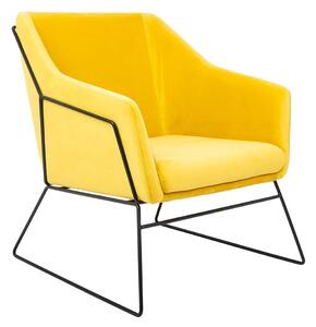 MebleMWM Fotel EMMA VELVET | Welur | Żółty | Podstawa metal czarna