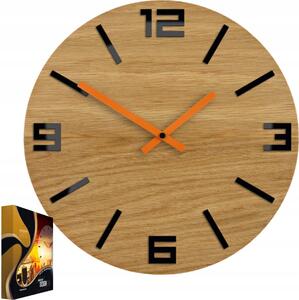 Zegar Ścienny Akrylowy Dębowy Drewniany Arabic Wood Black&Orange Okrągły