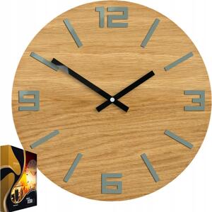 Zegar Ścienny Akrylowy Dębowy Drewniany Arabic Wood Grey Okrągły