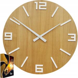 Zegar Ścienny Akrylowy Dębowy Drewniany Arabic Wood White 50 cm Okrągły