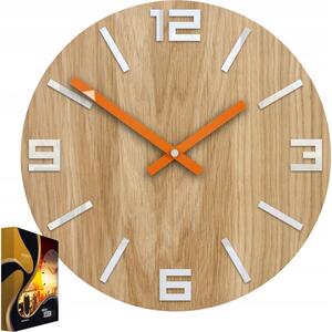 Zegar Ścienny Dębowy Drewniany Kwarcowy Arabic Wood White&Orange