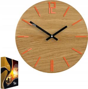 Zegar Ścienny Drewniany Dębowy Akrylowy Carlo Wood Orange Okrągły