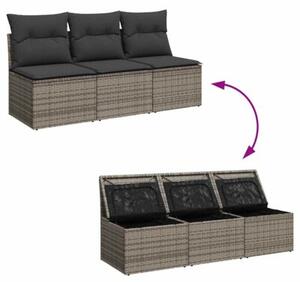 Sofa 3-osobowa ogrodowa z poduszkami, szara, polirattan