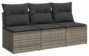 Sofa 3-osobowa ogrodowa z poduszkami, szara, polirattan