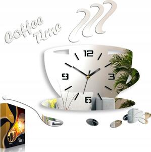Zegar Ścienny w Kształcie Filiżanki Coffe Time 3D Mirror Okrągły Kwarcowy
