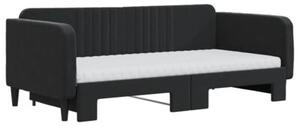 Sofa rozsuwana z materacami, czarna, 90x190 cm, aksamit