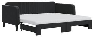 Sofa rozsuwana z materacami, czarna, 90x190 cm, aksamit