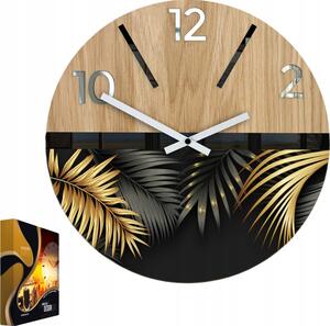Zegar Ścienny Drewniany Dębowy Akrylowy Golden 33cm Okrągły Kwarcowy