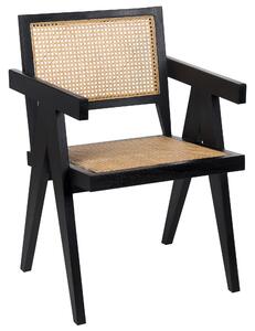 Krzesło do jadalni drewniane mahoniowe boho rattanowa plecionka czarne Westbrook Beliani