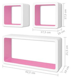 Zestaw biało-różowych półek ściennych - Lara 3X