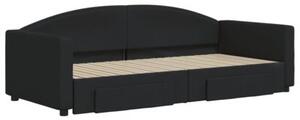 Sofa rozsuwana z szufladami, czarna, 90x200 cm, tkanina