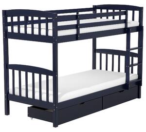 Łóżko piętrowe z szufladami 90 x 200cm drewno sosnowe niebieskie dziecięce Revin Beliani