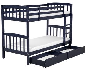 Łóżko piętrowe z szufladami 90 x 200cm drewno sosnowe niebieskie dziecięce Revin Beliani