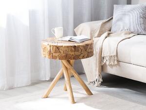 Rustykalny stolik kawowy jasne drewno tekowe okrągły 50 x 50 cm Thorsby Beliani