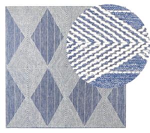 Ręcznie tkany dywan wełna geometryczny wzór 200 x 200 cm beżowo-niebieski Datca Beliani
