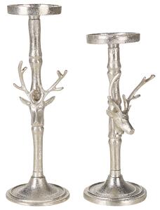 Zestaw świeczników srebrny glamour metalowy handmade 2 sztuki jadalnia Tikal Beliani