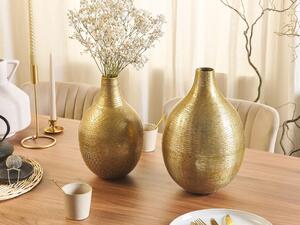 Zestaw 2 wazonów na kwiaty dekoracyjne metalowe ręcznie wykonane złote Mohenjo Beliani