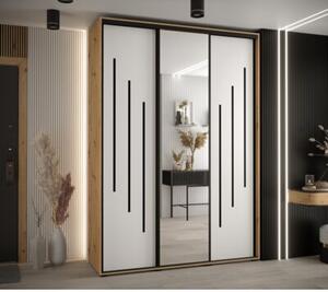 Szafa przesuwna wysoka Davos 9 180, gł. 60 cm artisan + biały + czarny