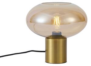 Designerska lampa stołowa mosiężna z bursztynowym szkłem - Umbrella