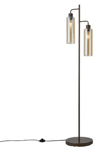 Lampa podłogowa w stylu Hotel Chic ciemny brąz z bursztynowym szkłem 2-źródła światła - Stavelot