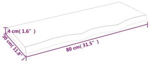 Półka, brązowa, 80x30x(2-4) cm, lakierowane lite drewno dębowe
