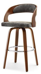 Eleganckie krzesło barowe obrotowe nr 48 szare welurowe z drewna giętego orzech
