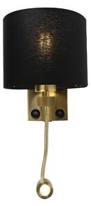 Nowoczesny Kinkiet / Lampa scienna złoty z elastycznym ramieniem USB klosz czarny - Brescia Combi Oswietlenie wewnetrzne