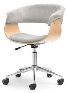 Drewniane krzesło obrotowe do biurka manza dąb popiel tapicerowane welurem na kółkach