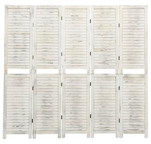 Parawan 5-panelowy, postarzany biały, 178,5x166 cm, lite drewno