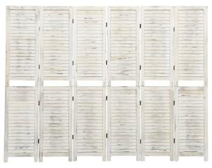 Parawan 6-panelowy, postarzany biały, 215x166 cm, lite drewno