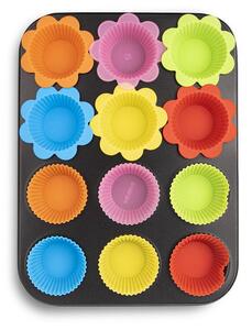 Metalowa forma do muffinek z silikonowymi foremkami 12 szt