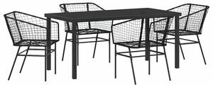 Zestaw Mebli Ogrodowych Komplet Jadalniany 5-Częściowy Czarny Rattan Na Taras Balkon Ogród
