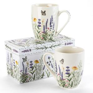 Zestaw kubków porcelanowych LAWENDA I MOTYLE w pudełku prezentowym 350 ml 2 szt