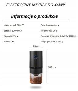 Przenośny Młynek Do Kawy Bezprzewodowy Akumulatorowy USB Łatwe Ładowanie