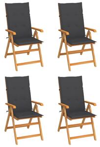 Krzesła ogrodowe, 4 szt., antracytowe poduszki, drewno tekowe