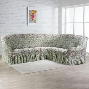 Napinające pokrowce z falbaną FIORELA zielone kanapa narożnikowa (sz. 350 - 530 cm)