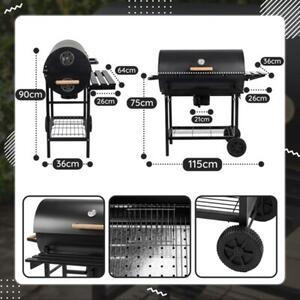 Grill Węglowy Z Przykrywą Ogrodowy Na Kołach Półki Gril Bbq