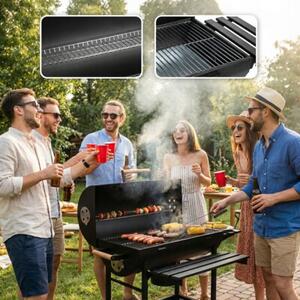 Grill Węglowy Z Przykrywą Ogrodowy Na Kołach Półki Gril Bbq