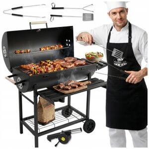 Grill Węglowy Z Przykrywą Ogrodowy Na Kołach Półki Gril Bbq