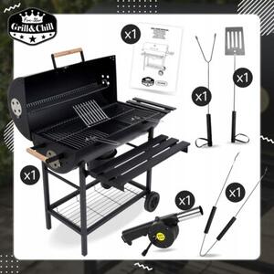 Grill Węglowy Z Przykrywą Ogrodowy Na Kołach Półki Gril Bbq