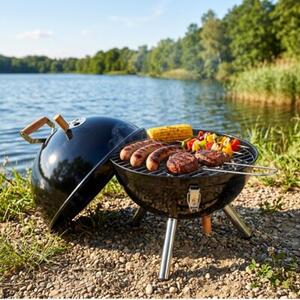 Grill węglowy stalowy kulisty przenośny 31x31x41 cm
